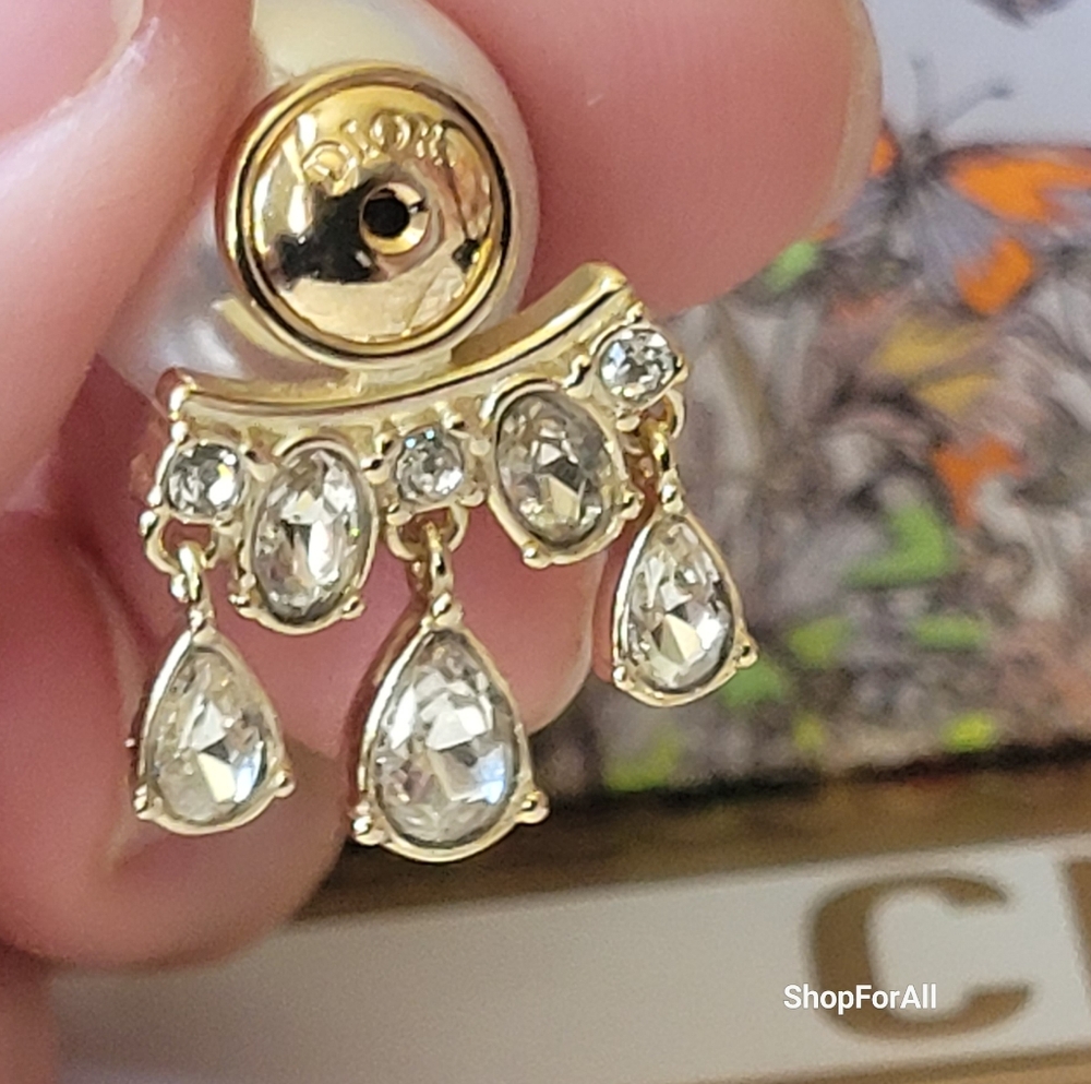 Dior Gold and White Logo Earrings - Picture 10 of 15
